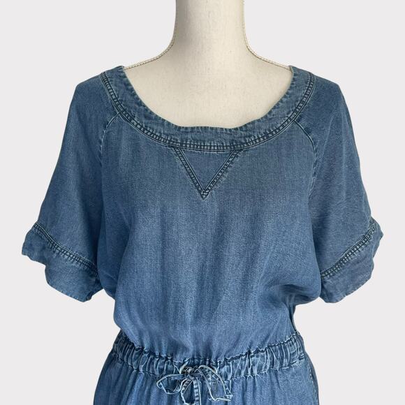J.Crew Lightweight Washed Chambray Dress Short Sleeve Pockets Size XL Tie Waist - Picture 3 of 12